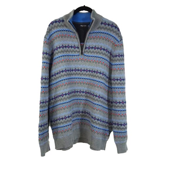 Men's Nautica 100% Cotton Knit Pullover Sweater Mock Neck Zip-Up Unisex - Picture 4 of 9